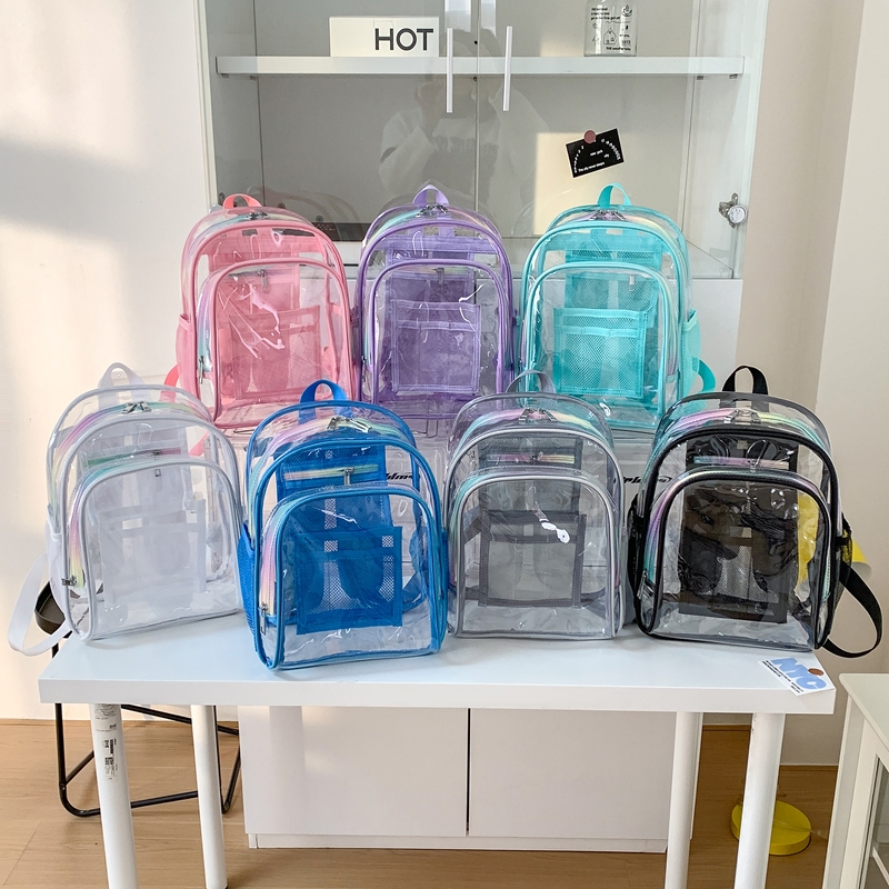 Women'S Fashion Backpack - PVC Transparent Zipper Large Capacity Backpack