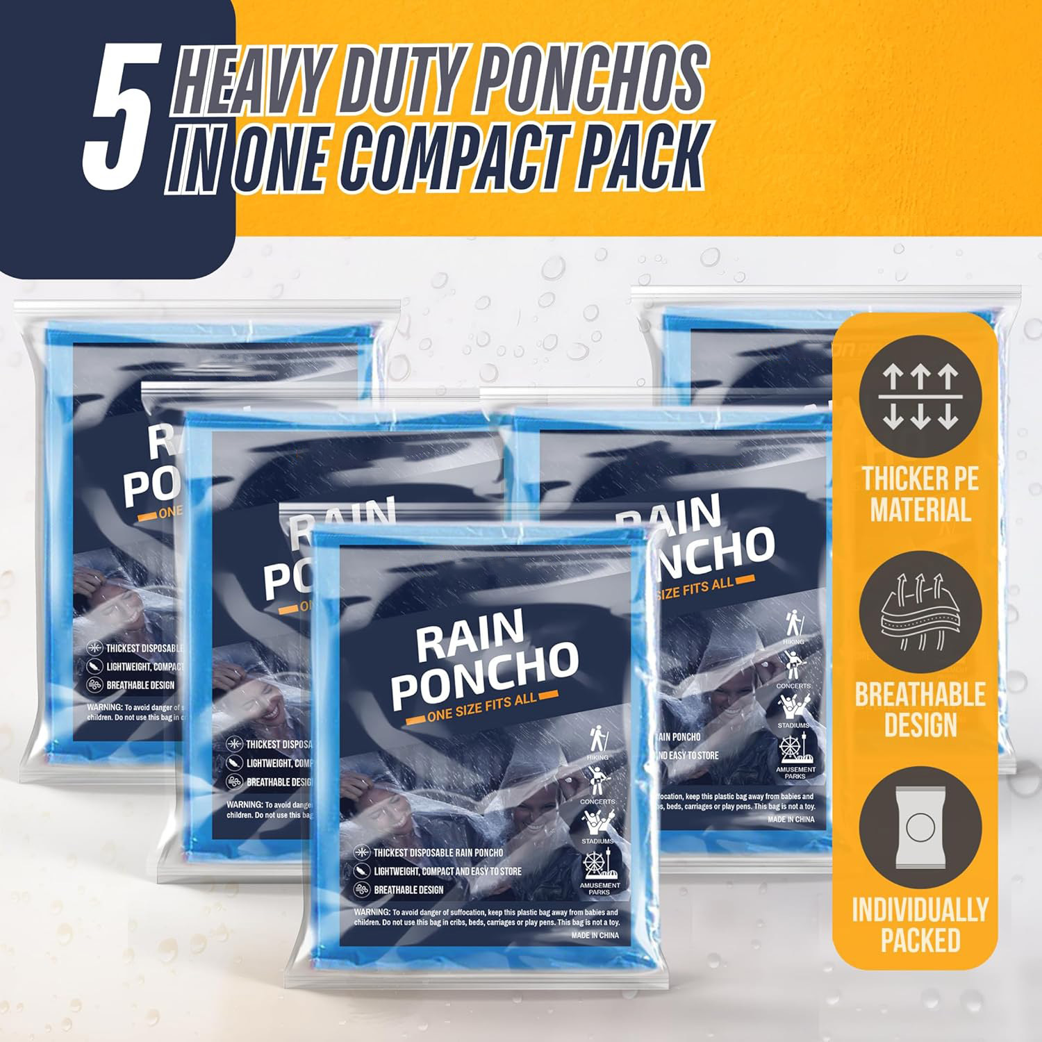 Women'S Fashion Rain Jacket - 5Pcs Disposable Rain Ponchos for Adults,