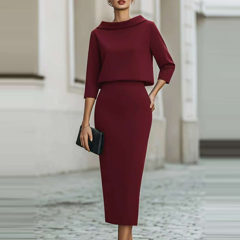 Women'S Fashion Quarter Zip - Solid Slim Half Skirts Sets Temperament