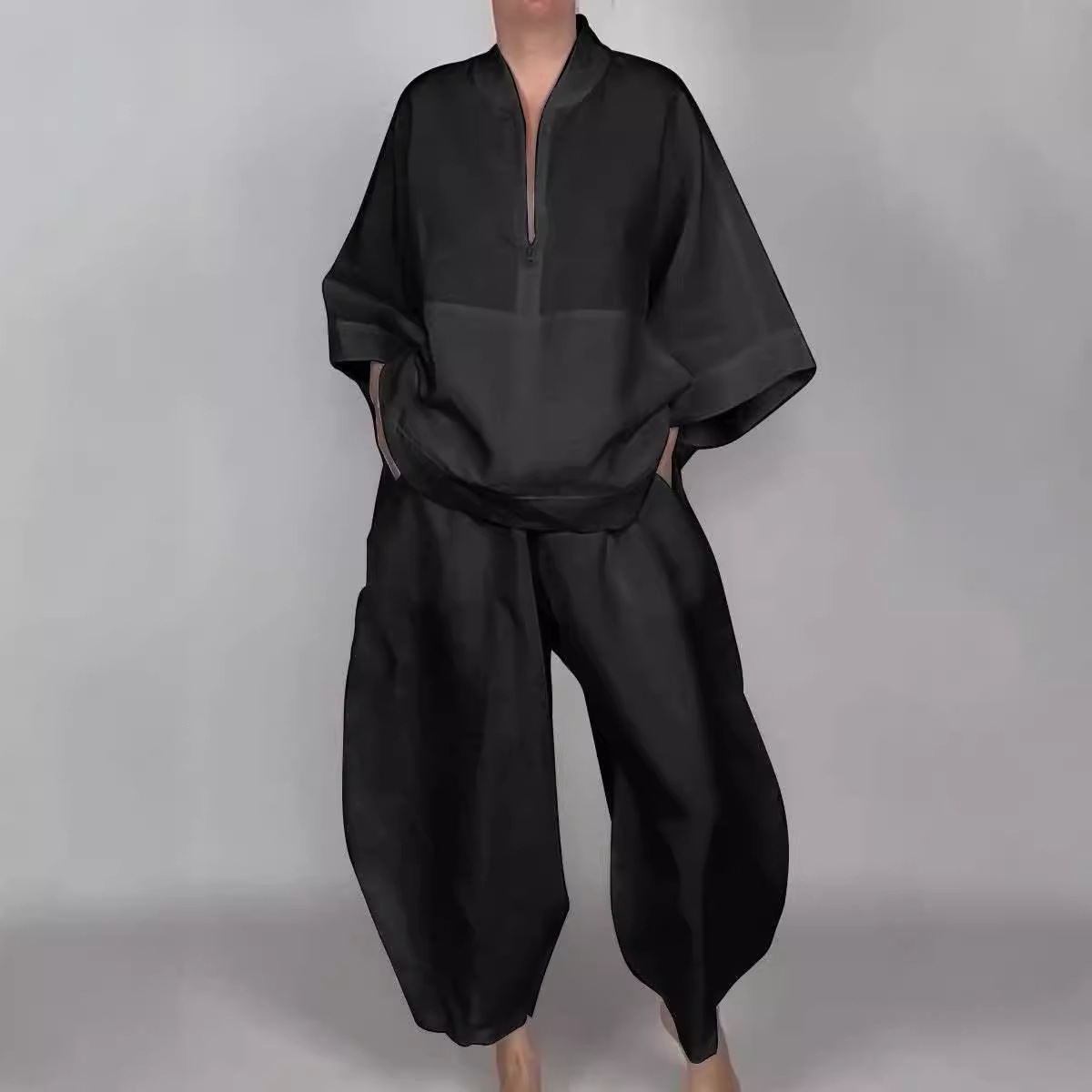 Women'S Fashion Quarter Zip - Casual Half-zip Top + Pants 2-piece