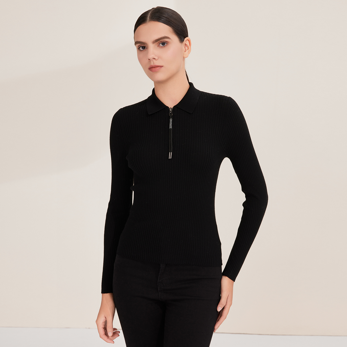 Women'S Fashion Quarter Zip - BY4521226 Women's 100% Wool Ribbed Knit