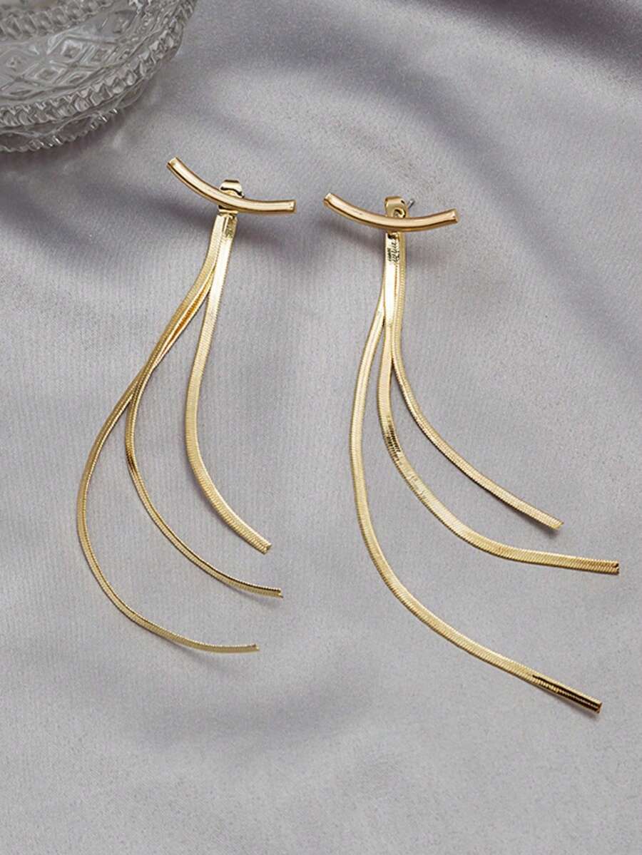Women'S Fashion Earrings - Gold-Tone Curved Bar Top Triple Snake