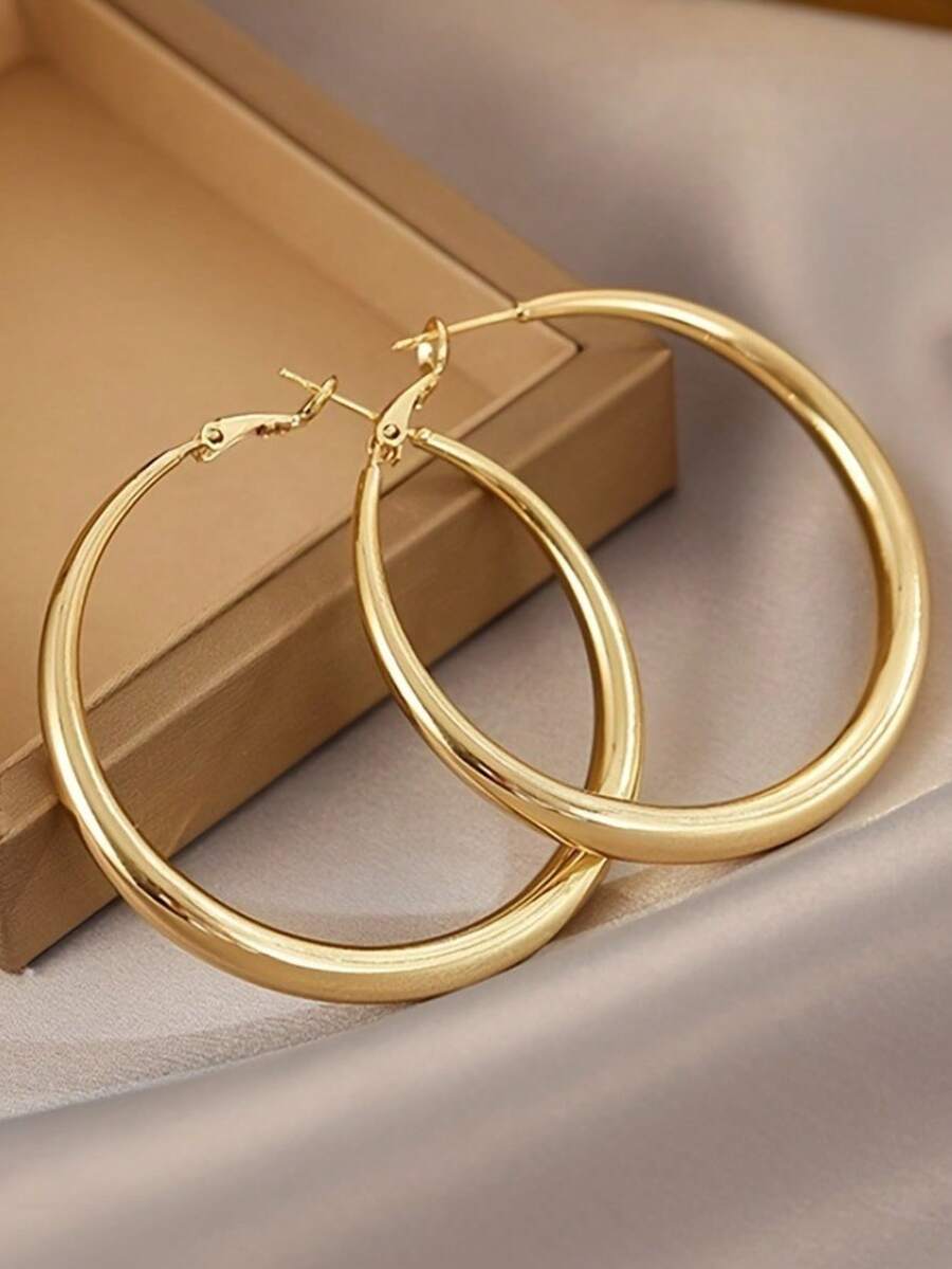 Women'S Fashion Earrings - Shiny Gold Tone Y2K Minimalist Large