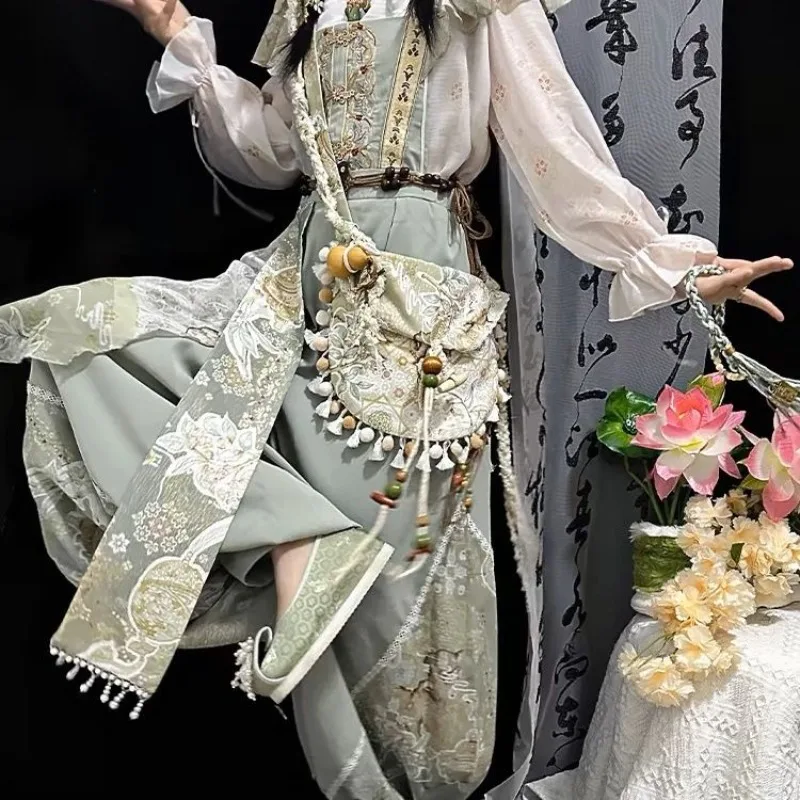 Women'S Fashion Suit - Summer Chinese Style Green Embroidered Puff