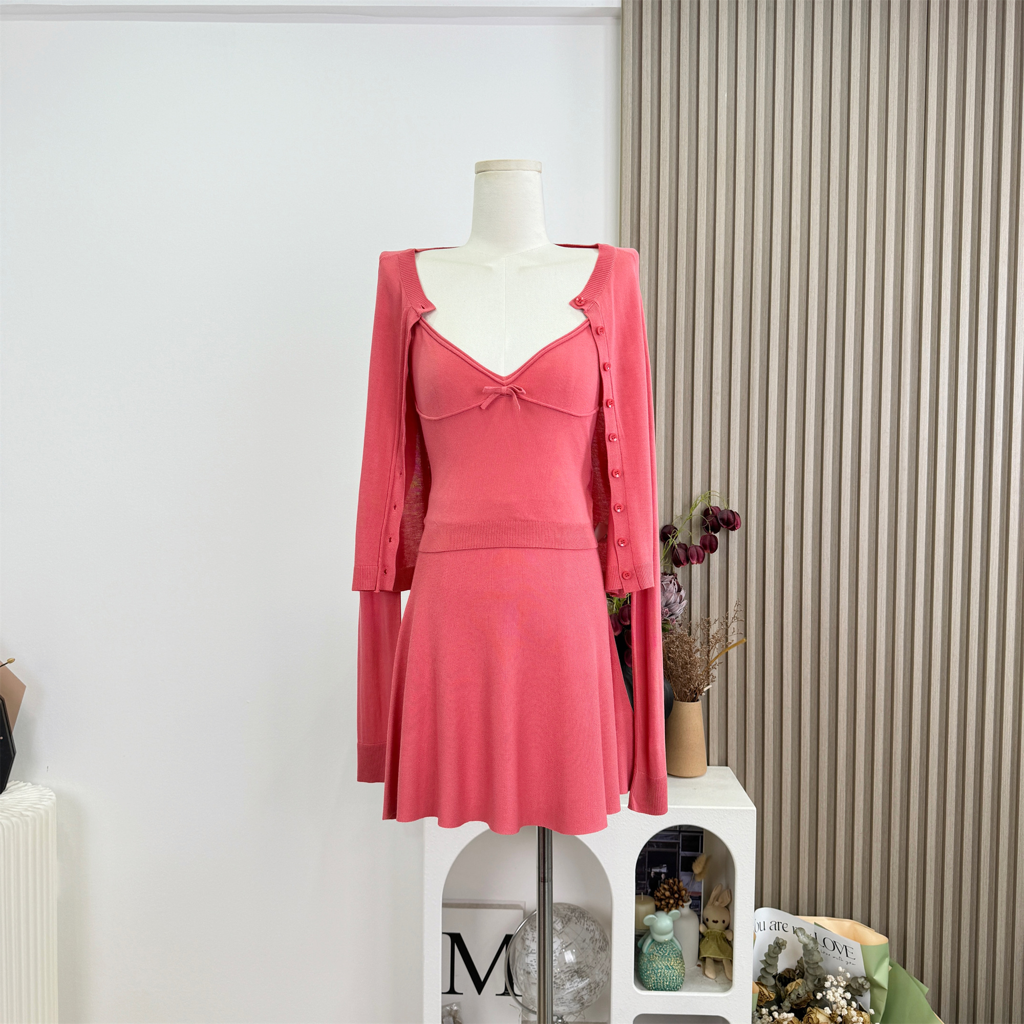 Longline Cardigan Knit - Women's Summer Sweet Three Pieces Skirt
