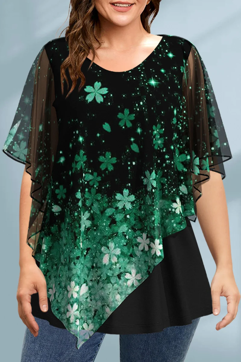 Puff Sleeve Blouse - Women's Plus Size Blouse Chiffon Floral