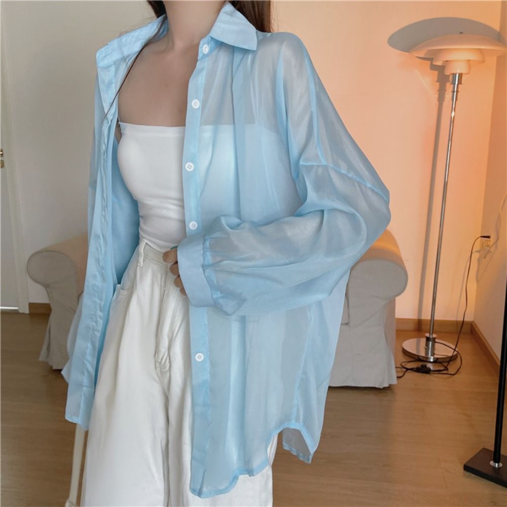 Puff Sleeve Blouse - Casual Sun Protection Women Shirt Blouse