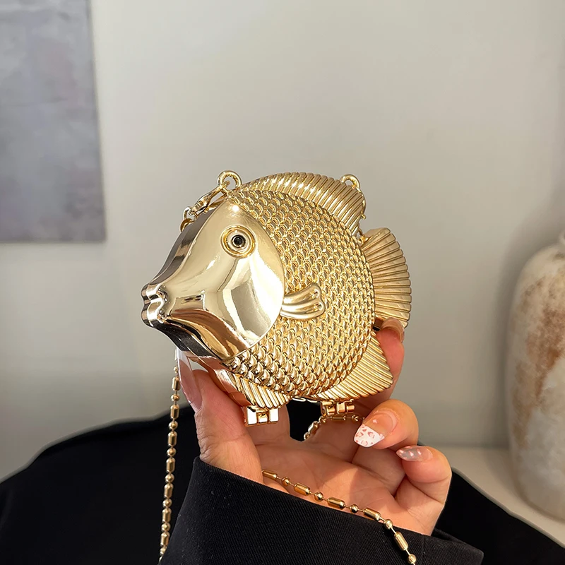 Women Fashion Handbags - Cute Little Fish Shape Metal Mini