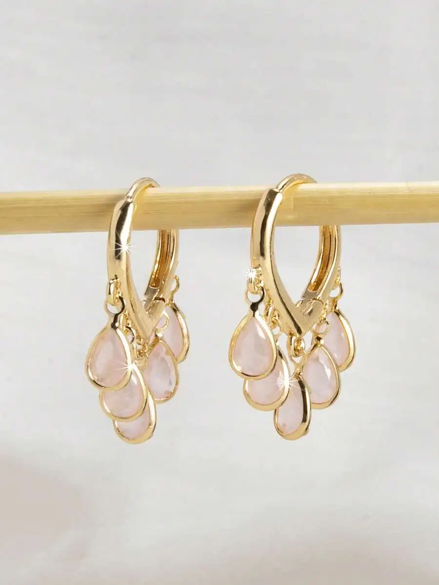Women'S Fashion Earrings - Elegant Gold Tone Teardrop Zirconia Hoop