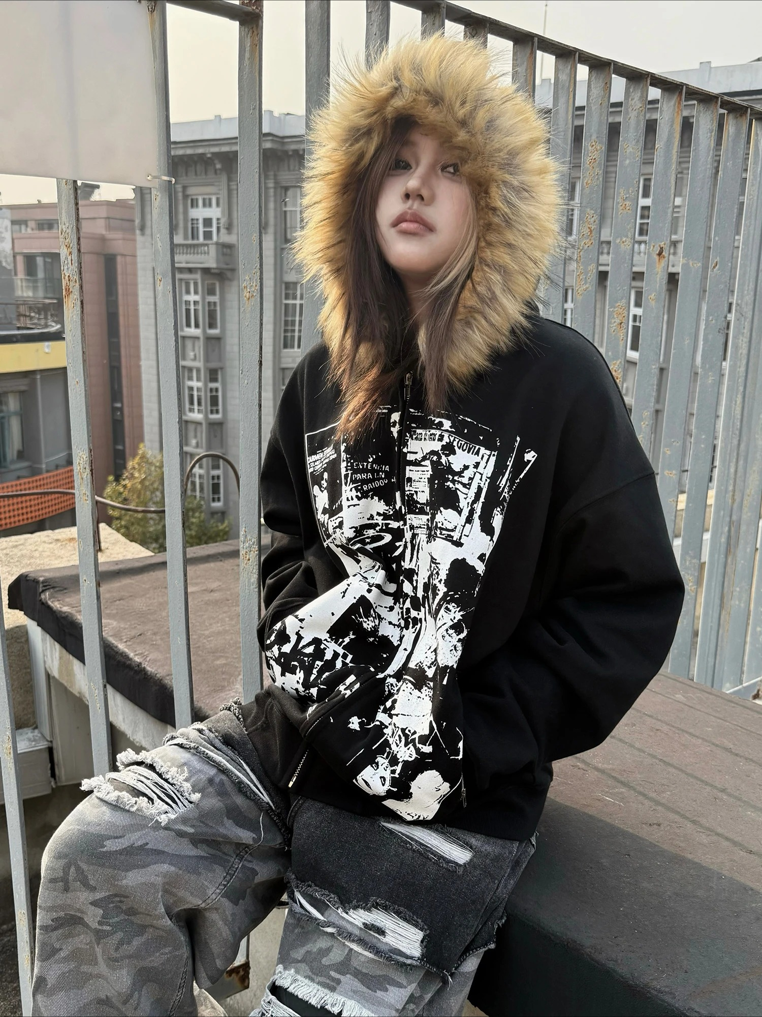 Grey Faux Fur Wool Double Zipp - مراجعة Women'S Fashion Zip Hoodie وسعره