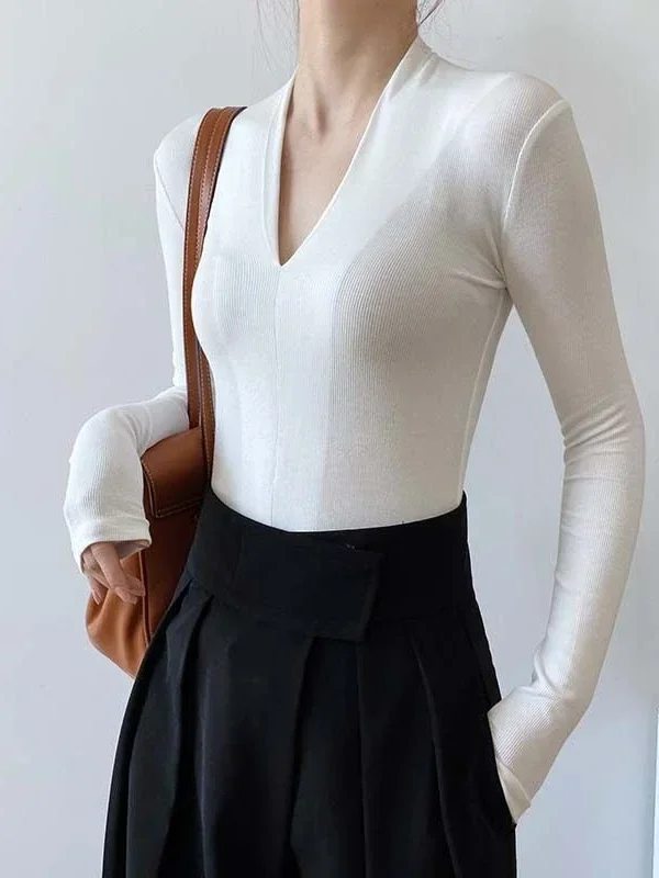 V-neck Slim Shirts Long Sleeve - مراجعة Women'S Fashion For 2026 وسعره