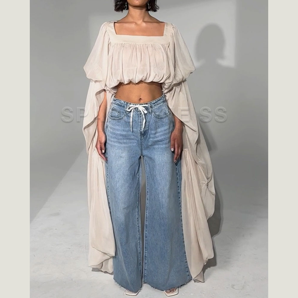 Women Chiffon Crop Top, Puff L - مراجعة Puff Sleeve Blouse وسعره