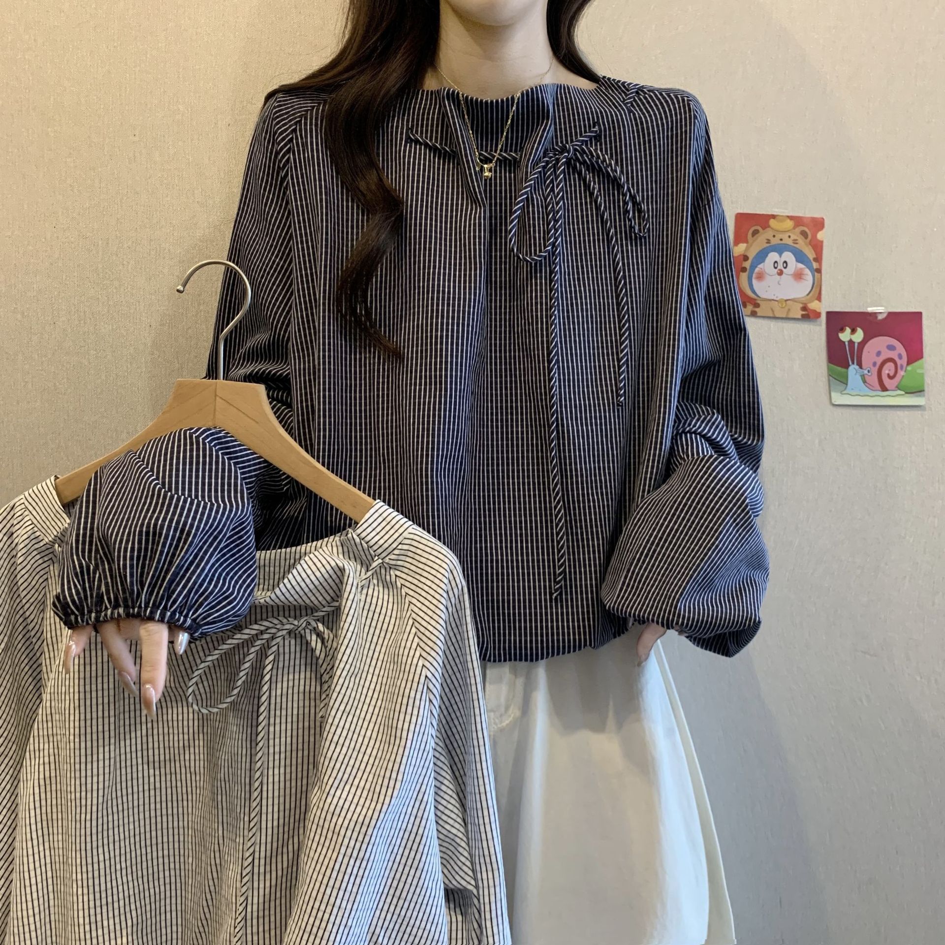 Women's Striped Blouse with Ti - مراجعة Puff Sleeve Blouse وسعره