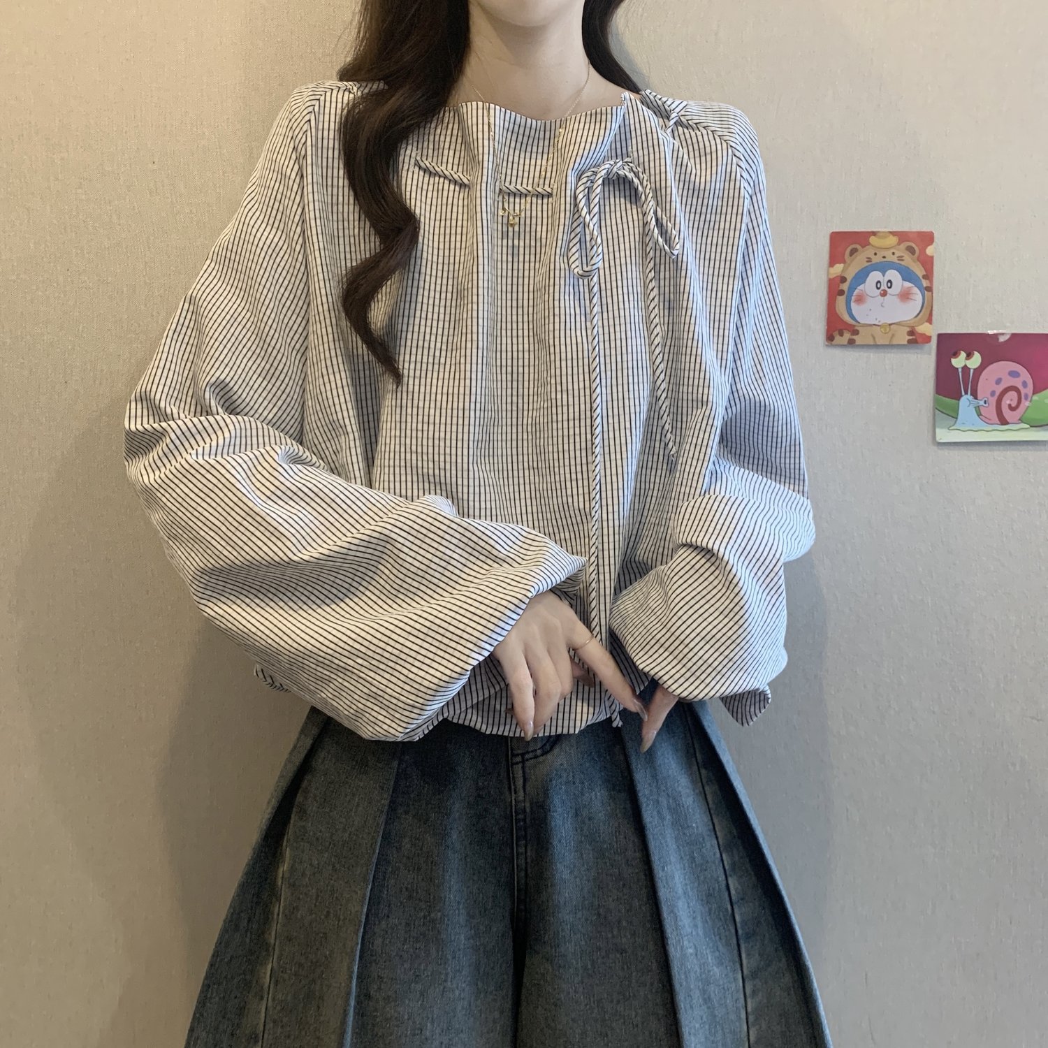 Women's Striped Blouse with Ti - مراجعة Puff Sleeve Blouse وسعره