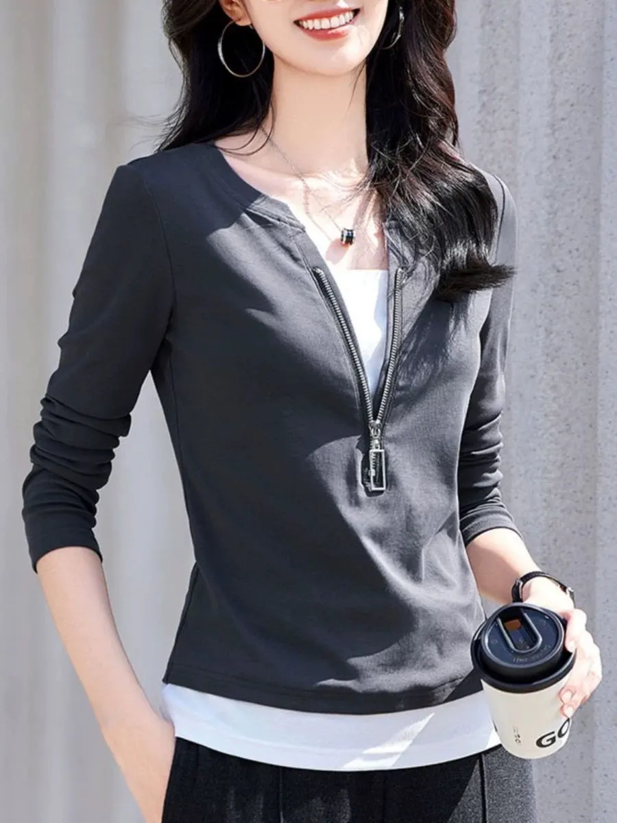 Women's Fashion V-Neck Zip Lon - مراجعة Women'S Fashion Quarter Zip وسعره