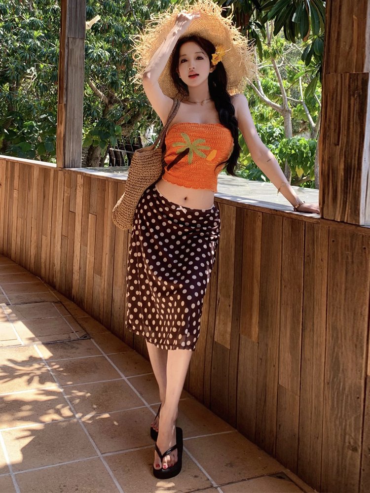 Beach Vacation Style One-Shoul - مراجعة Printed Wrap Skirt وسعره