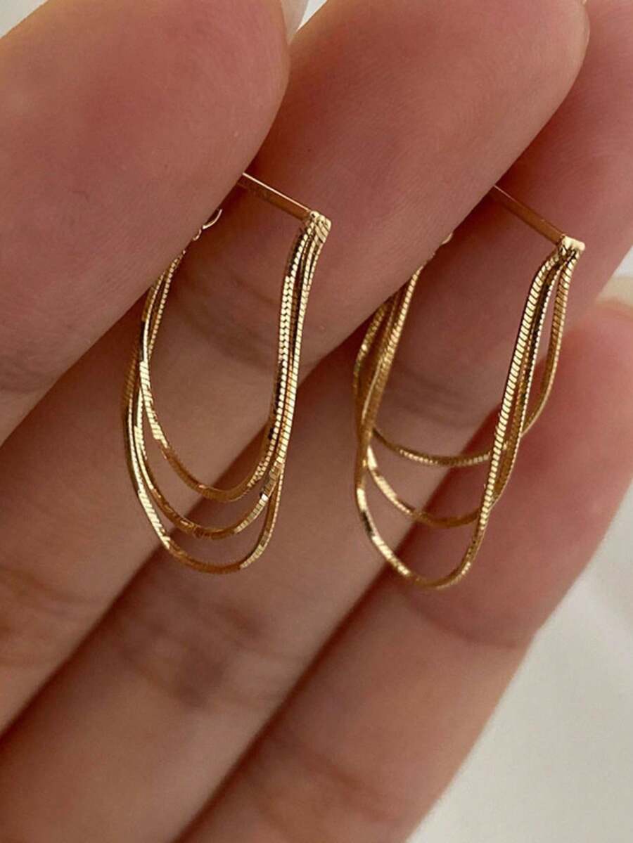 Gold-Tone Curved Bar Top Tripl - مراجعة Women'S Fashion Earrings وسعره