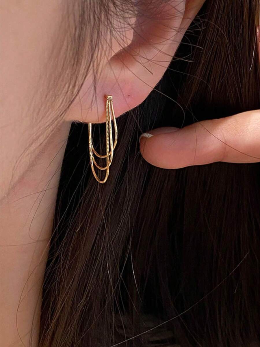 Gold-Tone Curved Bar Top Tripl - مراجعة Women'S Fashion Earrings وسعره