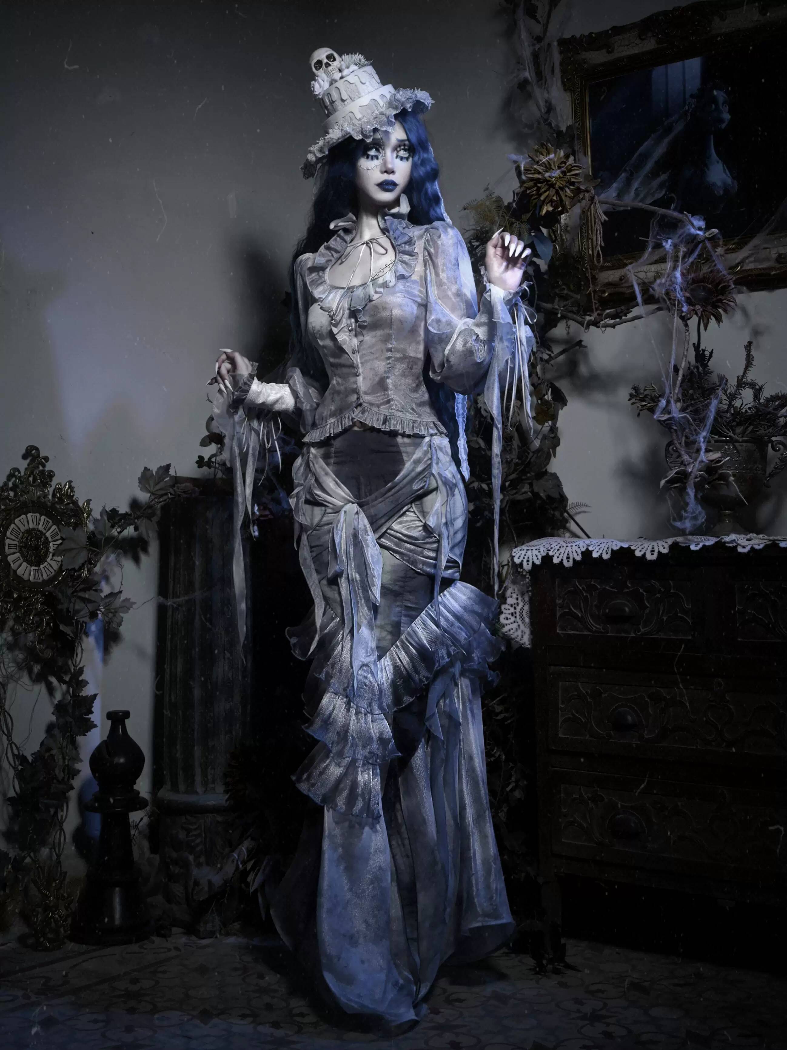 Corpse Bride Gothic Sheer Mesh - مراجعة Puff Sleeve Blouse وسعره