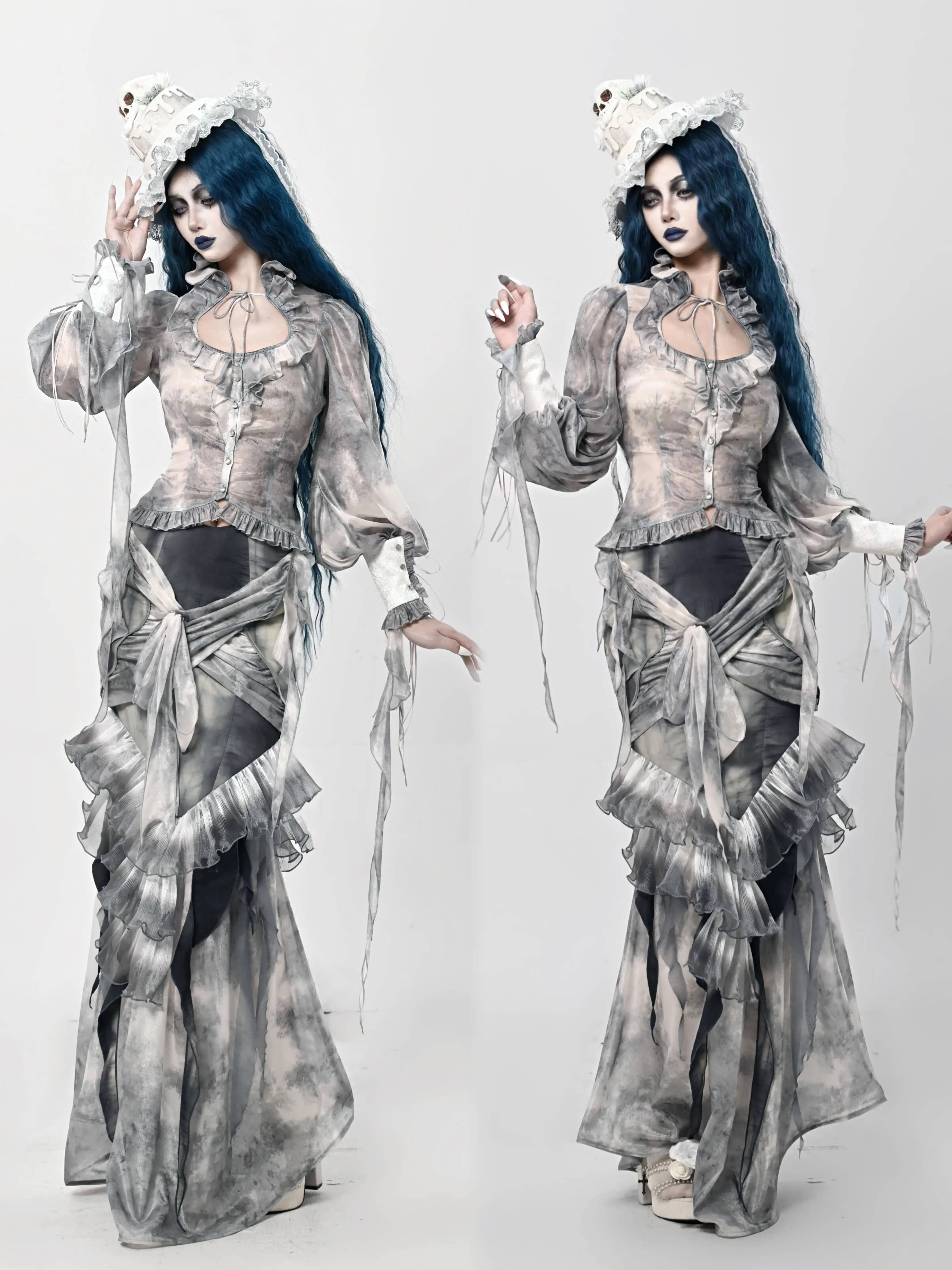 Corpse Bride Gothic Sheer Mesh - مراجعة Puff Sleeve Blouse وسعره