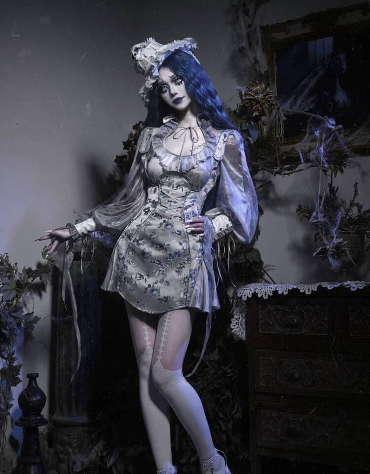 Corpse Bride Gothic Sheer Mesh - مراجعة Puff Sleeve Blouse وسعره