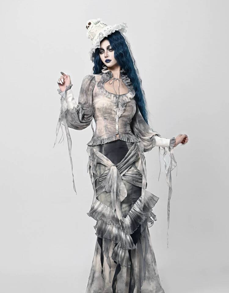 Corpse Bride Gothic Sheer Mesh - مراجعة Puff Sleeve Blouse وسعره