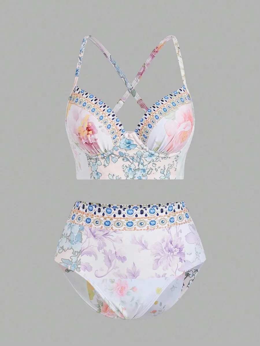 Women Floral Print Bikini Set  - مراجعة Printed Wrap Skirt وسعره