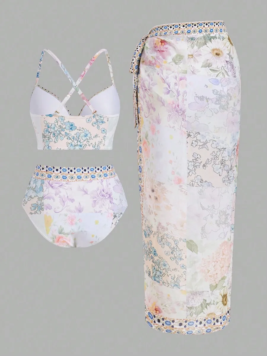 Women Floral Print Bikini Set  - مراجعة Printed Wrap Skirt وسعره