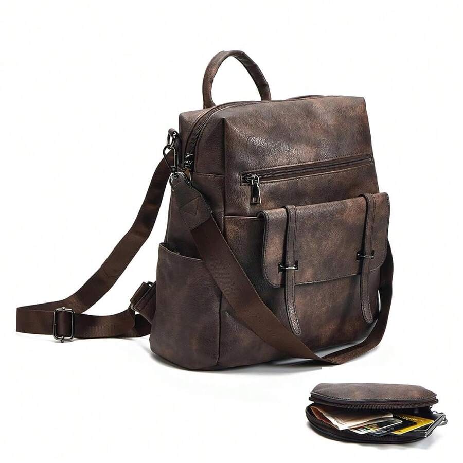 Women Fashion Vintage Brown PU - مراجعة Women'S Fashion Backpack وسعره