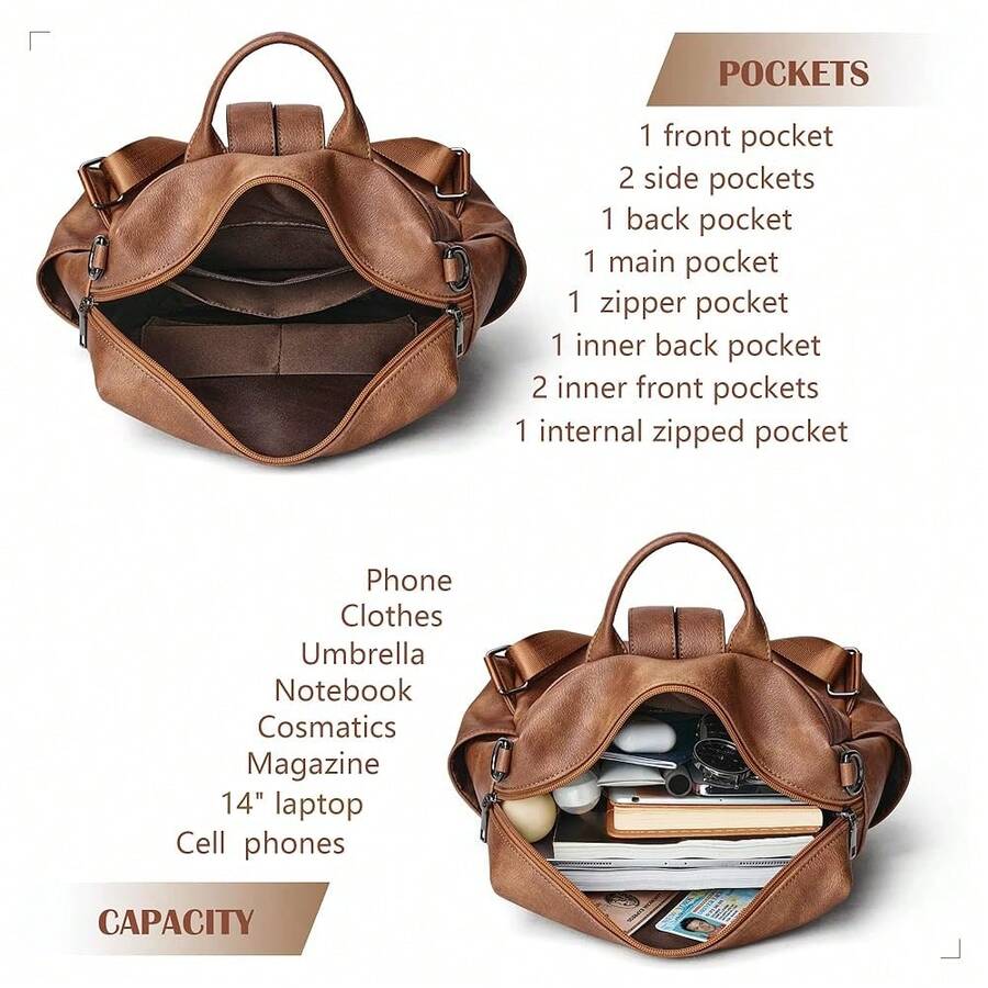 Women Fashion Vintage Brown PU - مراجعة Women'S Fashion Backpack وسعره