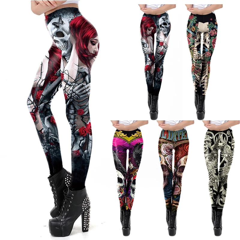 Fashion Skull Rose Print Leggi - مراجعة Women'S Fashion Leggings وسعره