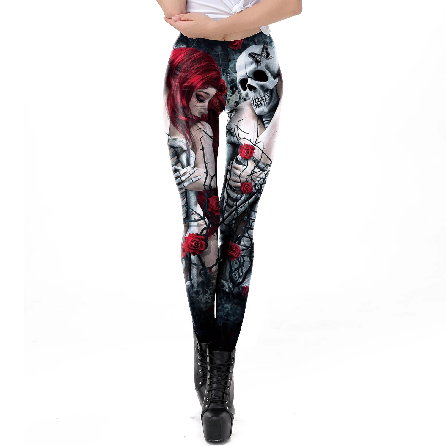 Fashion Skull Rose Print Leggi - مراجعة Women'S Fashion Leggings وسعره