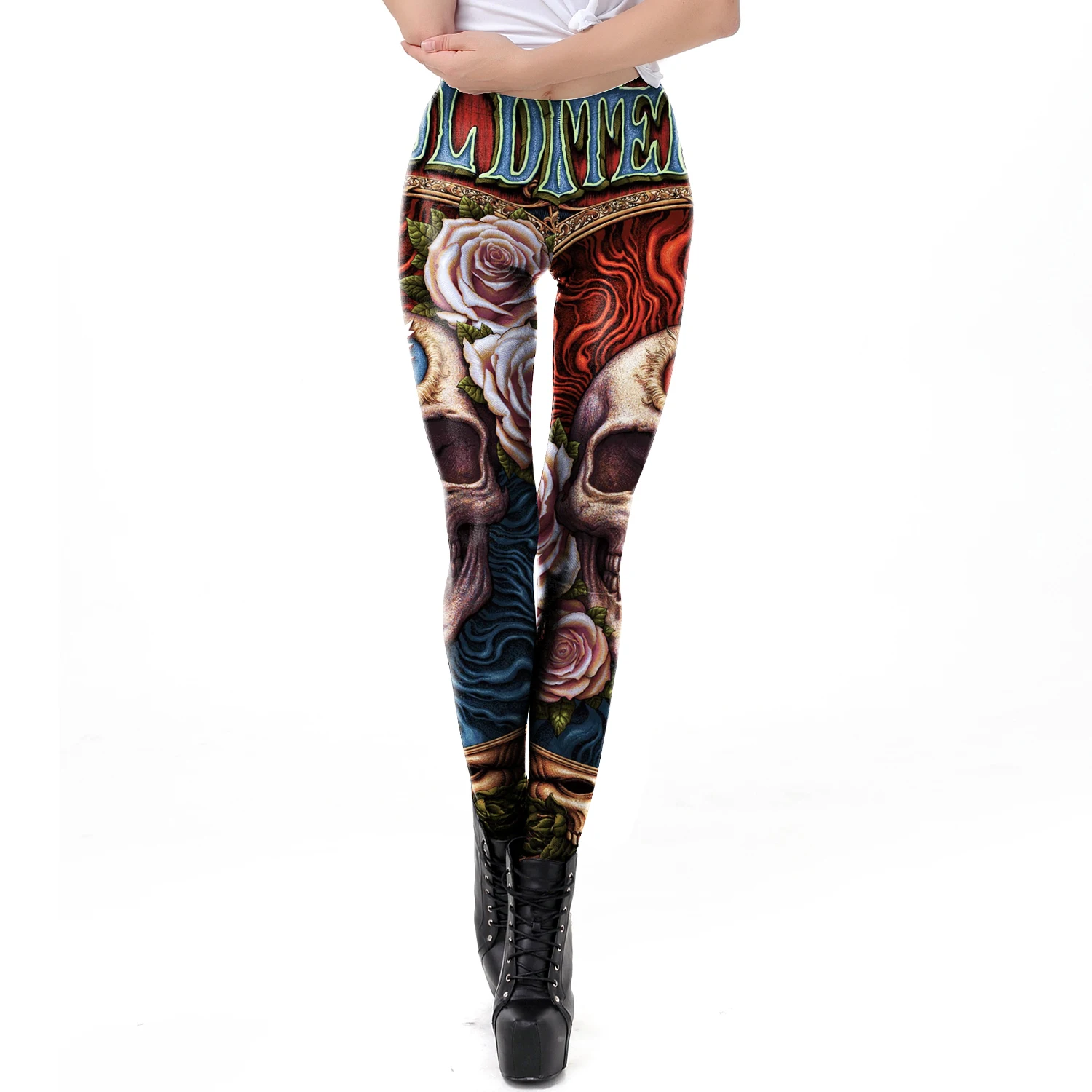 Fashion Skull Rose Print Leggi - مراجعة Women'S Fashion Leggings وسعره