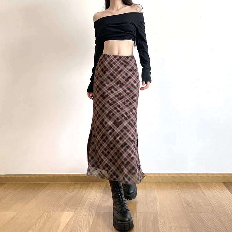 Women Spring Autumn Plaid Prin - مراجعة Printed Wrap Skirt وسعره