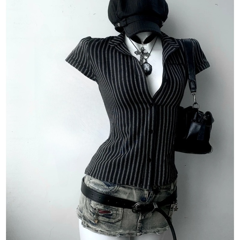 Y2K Striped Slim Fit Short Sle - مراجعة Women'S Y2K Fashion Aesthetic وسعره