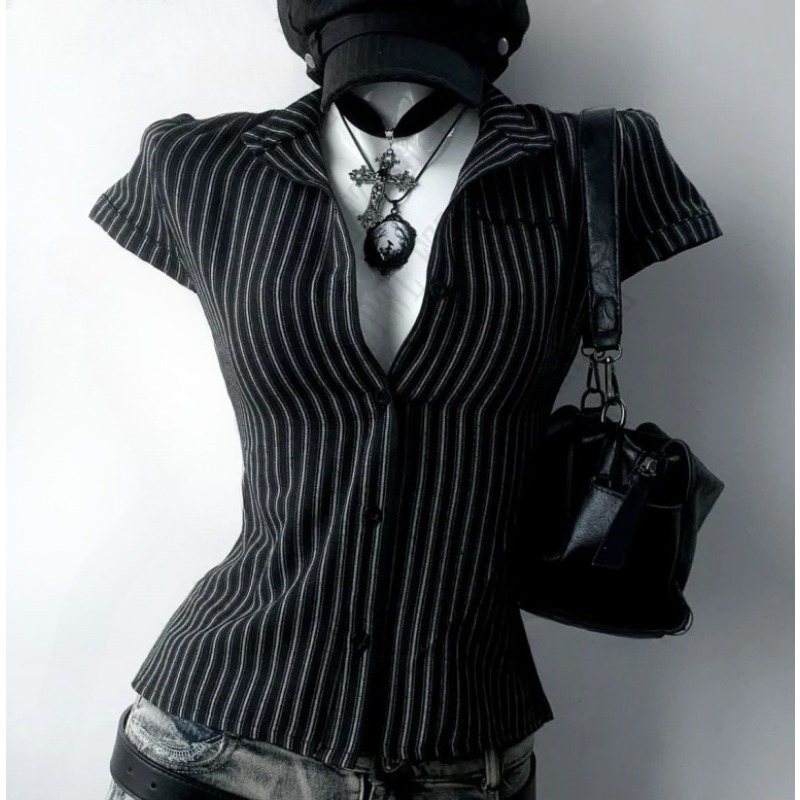 Y2K Striped Slim Fit Short Sle - مراجعة Women'S Y2K Fashion Aesthetic وسعره