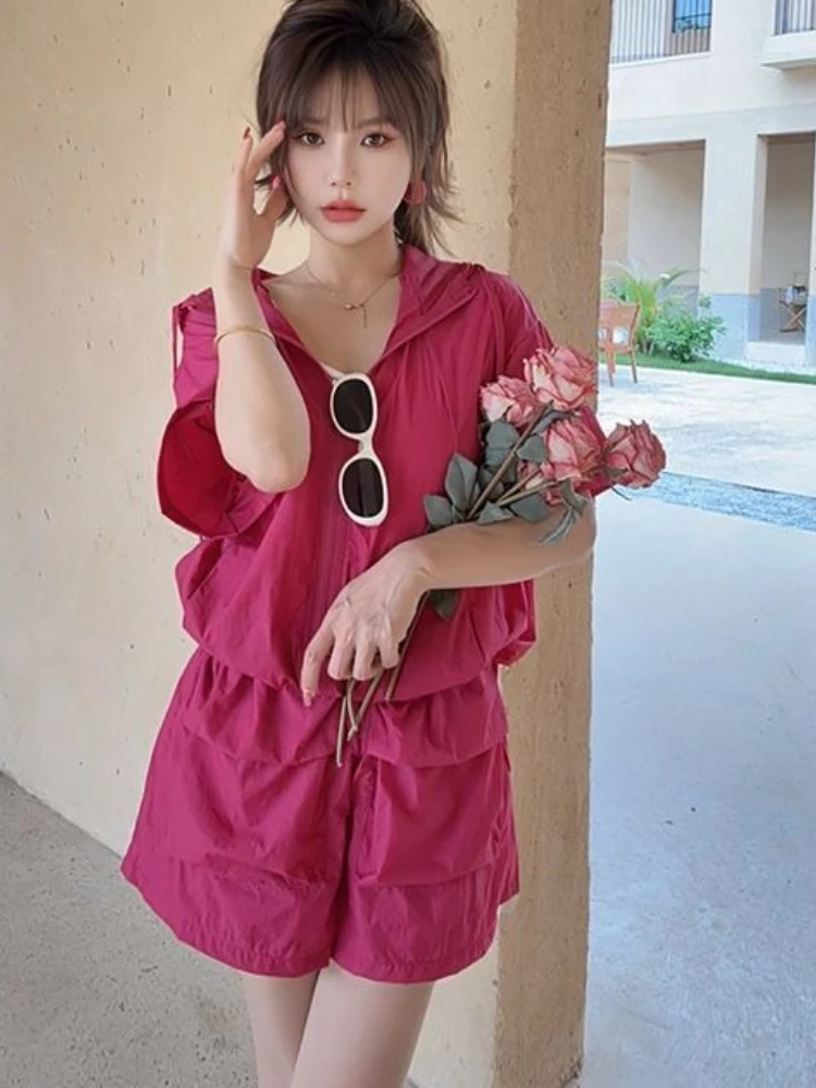 Plain Short Sets for Women 2 P - مراجعة Women'S Fashion Zip Hoodie وسعره