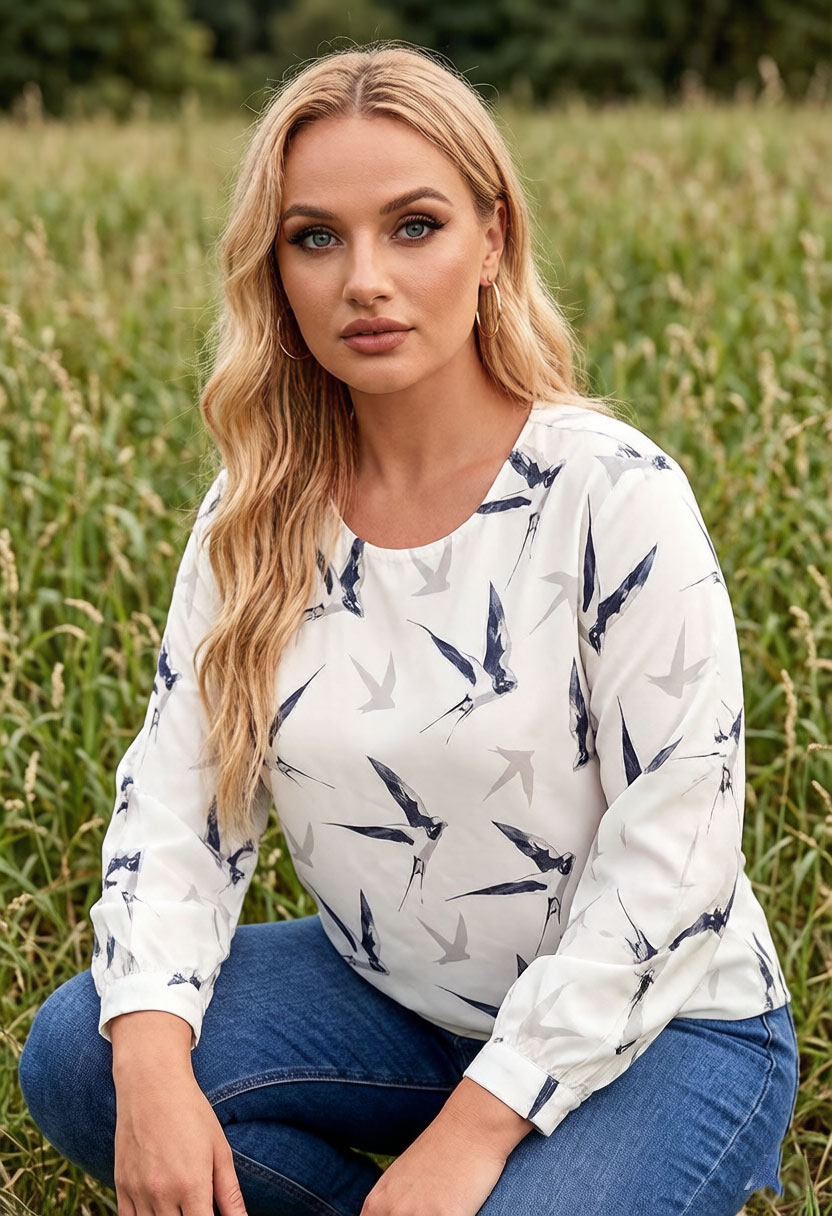 Women Bird Print Blouse Chiffo - مراجعة Puff Sleeve Blouse وسعره